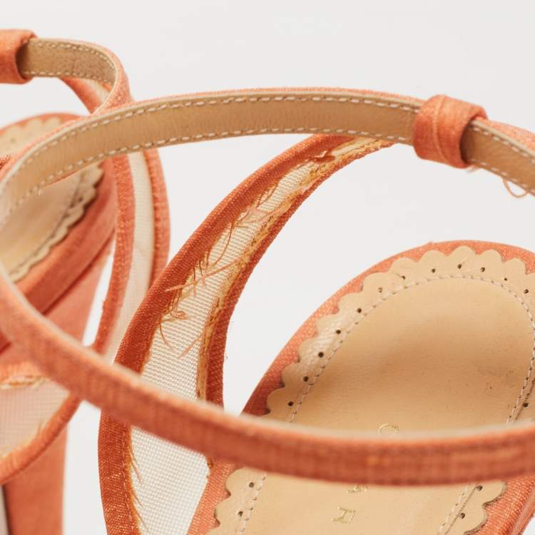 Pre Owned Charlotte Olympia Pink Canvas And Mesh Flower Platform Sandals Size 40