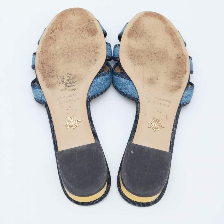Pre Owned Charlotte Olympia Blue Denim Flat Slides Size 39