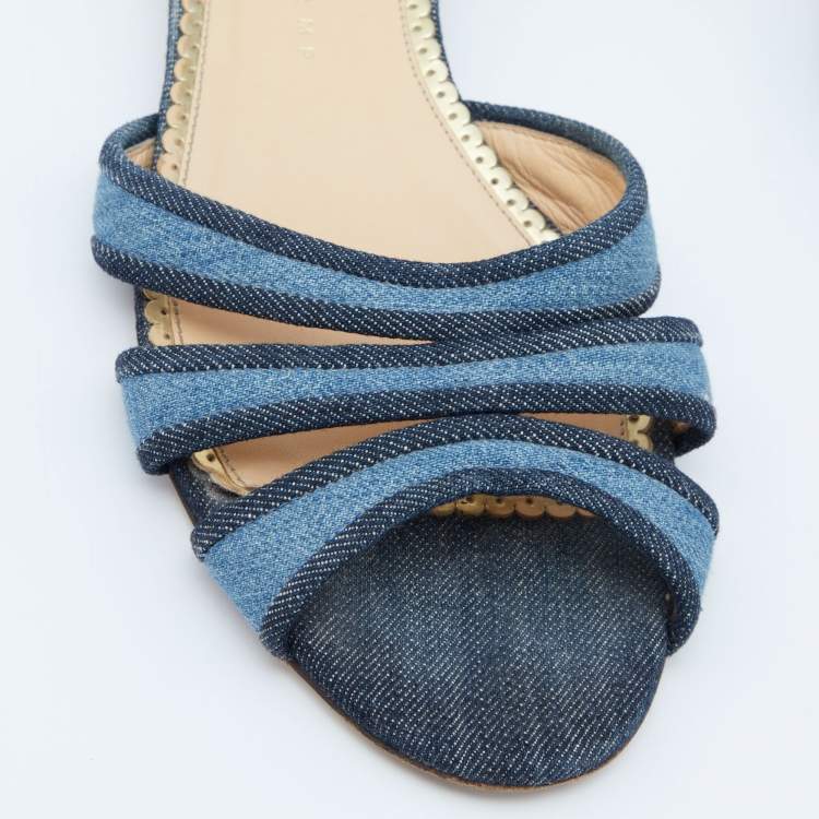 Pre Owned Charlotte Olympia Blue Denim Flat Slides Size 39