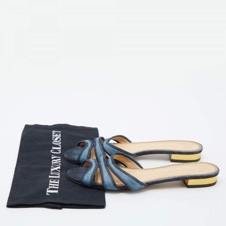 Pre Owned Charlotte Olympia Blue Denim Flat Slides Size 39