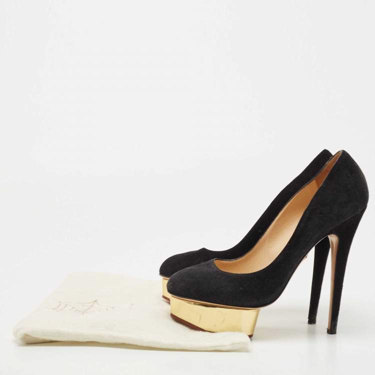 Pre Owned Charlotte Olympia Black Suede Dolly Pumps Size 39