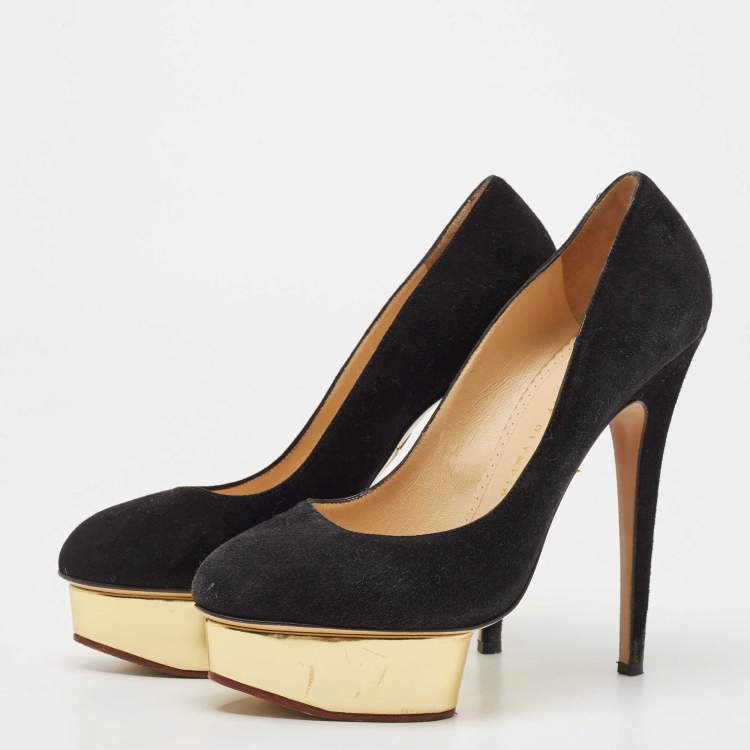 Pre Owned Charlotte Olympia Black Suede Dolly Pumps Size 39