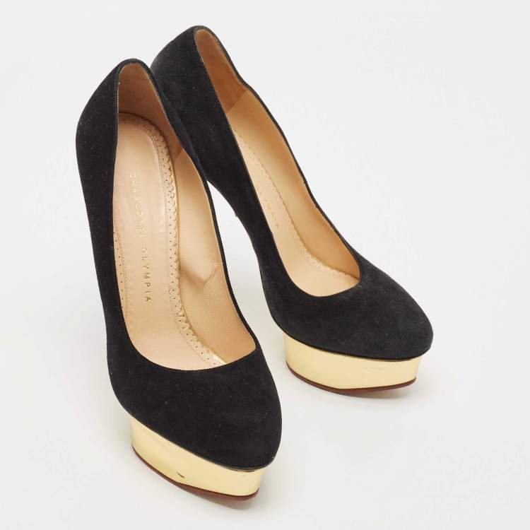 Pre Owned Charlotte Olympia Black Suede Dolly Pumps Size 39