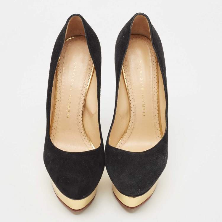Pre Owned Charlotte Olympia Black Suede Dolly Pumps Size 39