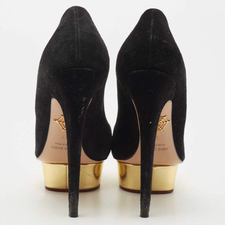Pre Owned Charlotte Olympia Black Suede Dolly Pumps Size 39