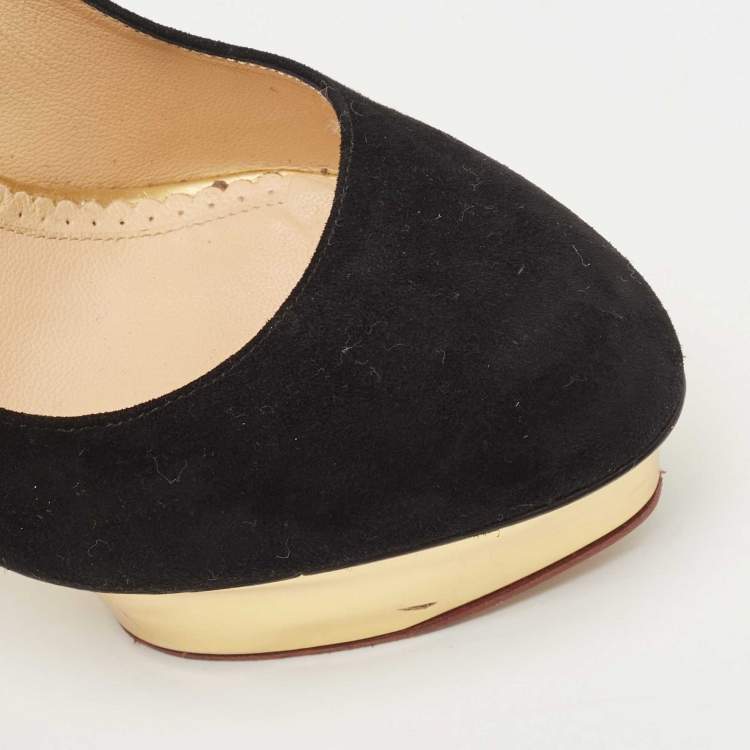 Pre Owned Charlotte Olympia Black Suede Dolly Pumps Size 39