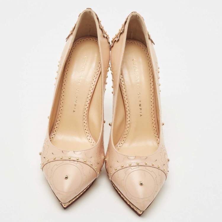 Pre Owned Charlotte Olympia Pink Leather Studded Platform Pumps Size 39