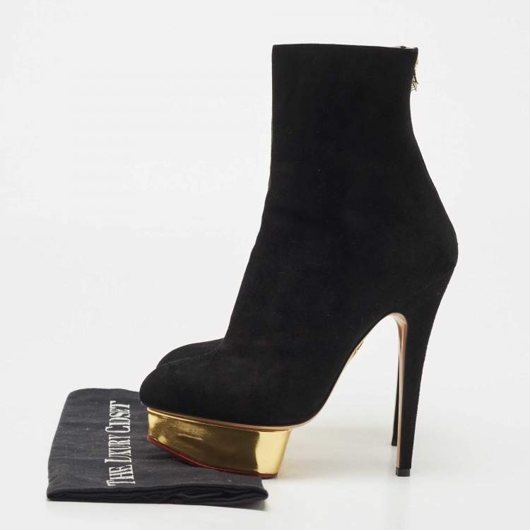Pre Owned Charlotte Olympia Black Suede Platform Ankle Booties Size 39