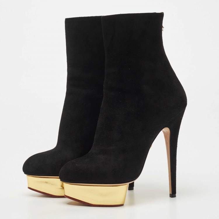 Pre Owned Charlotte Olympia Black Suede Platform Ankle Booties Size 39