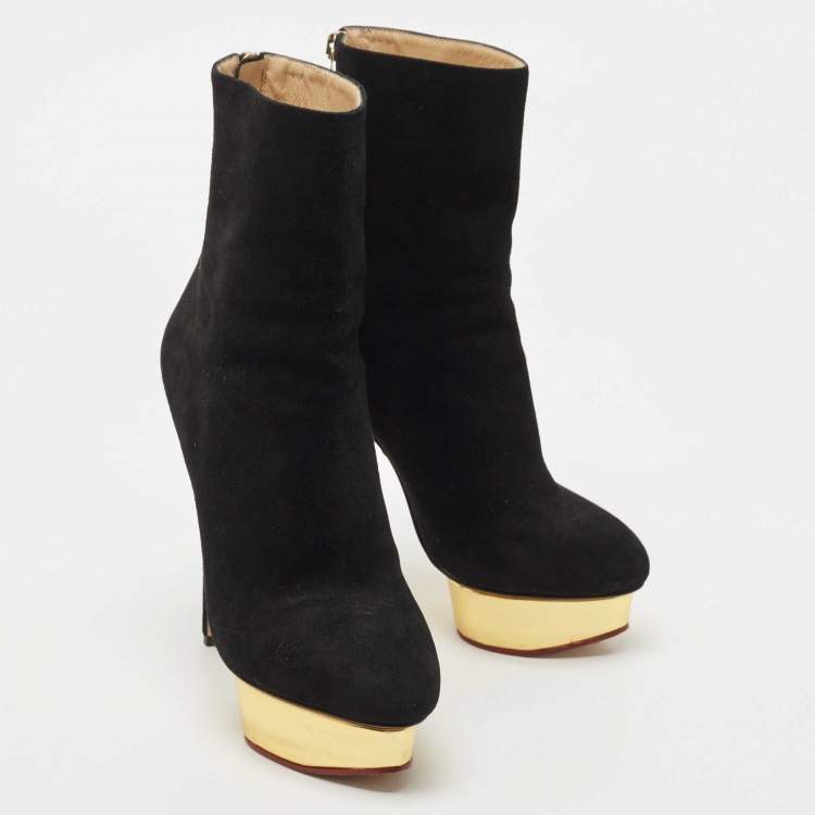 Pre Owned Charlotte Olympia Black Suede Platform Ankle Booties Size 39