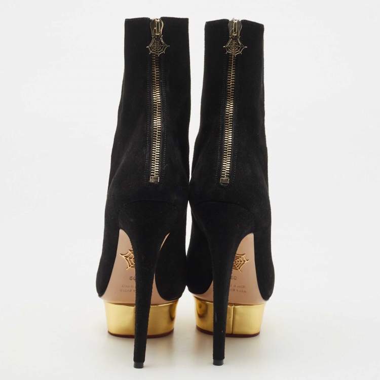 Pre Owned Charlotte Olympia Black Suede Platform Ankle Booties Size 39