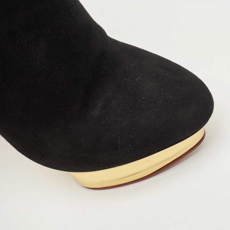 Pre Owned Charlotte Olympia Black Suede Platform Ankle Booties Size 39