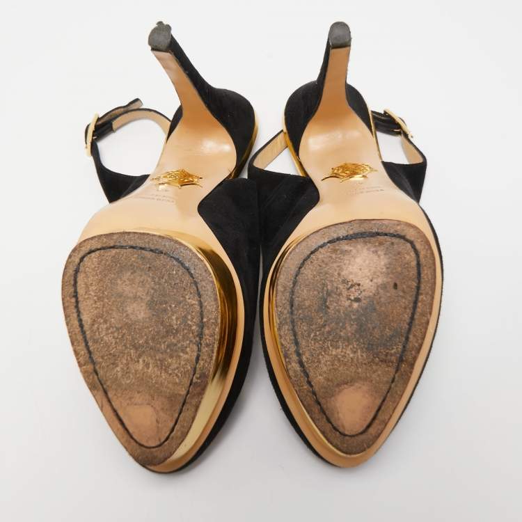 مملوكة مسبقًا Charlotte Olympia Black Suede Dolly Slingback Pumps Size 40