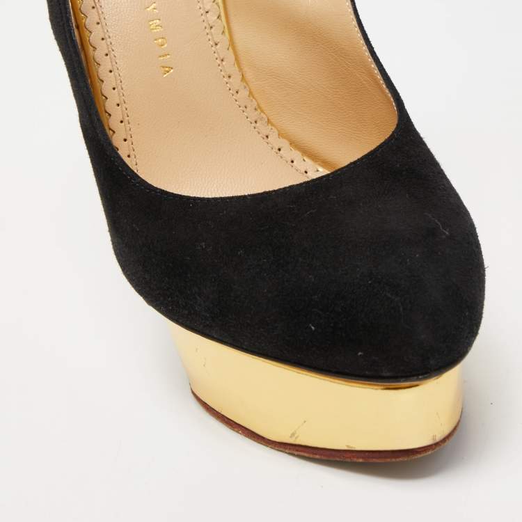 مملوكة مسبقًا Charlotte Olympia Black Suede Dolly Slingback Pumps Size 40