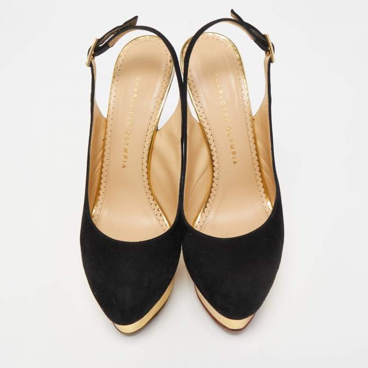 مملوكة مسبقًا Charlotte Olympia Black Suede Dolly Slingback Pumps Size 40