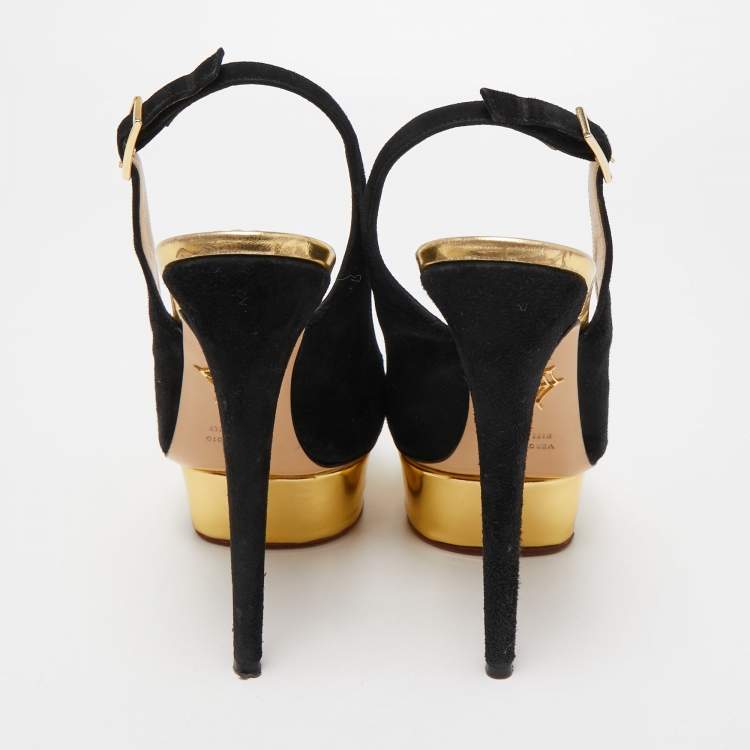 مملوكة مسبقًا Charlotte Olympia Black Suede Dolly Slingback Pumps Size 40