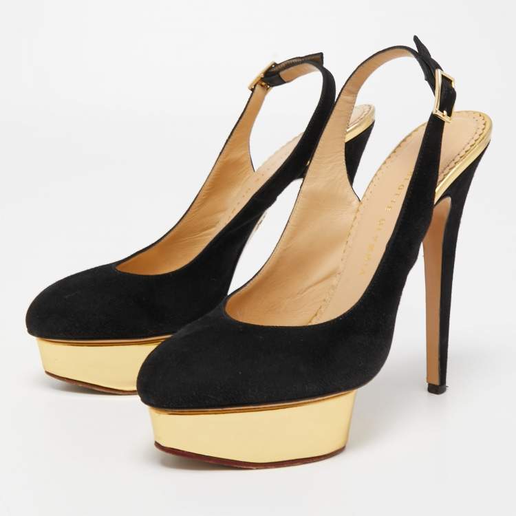مملوكة مسبقًا Charlotte Olympia Black Suede Dolly Slingback Pumps Size 40