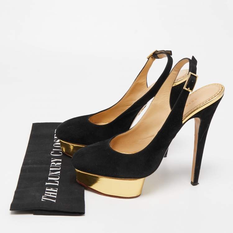 مملوكة مسبقًا Charlotte Olympia Black Suede Dolly Slingback Pumps Size 40