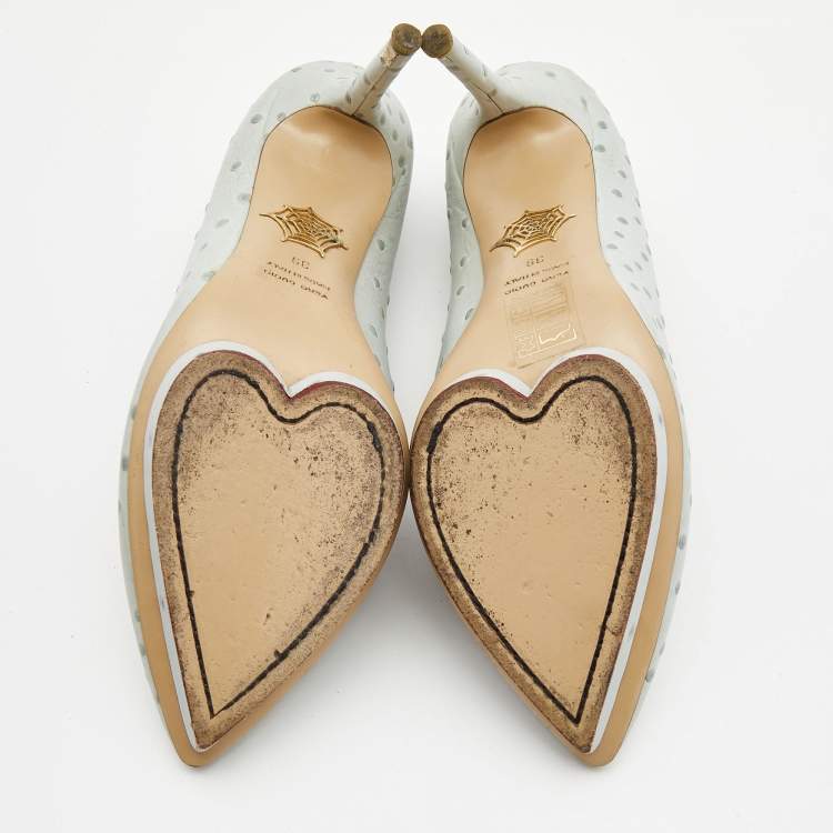 Pre Owned Charlotte Olympia Light Blue Embossed Ostrich Leather Debbie Pumps Size 39