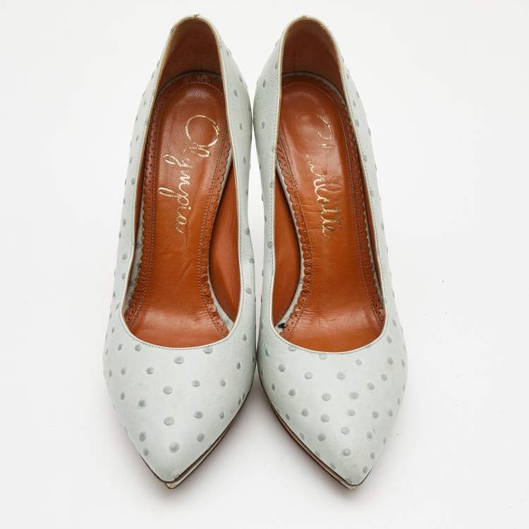 Pre Owned Charlotte Olympia Light Blue Embossed Ostrich Leather Debbie Pumps Size 39