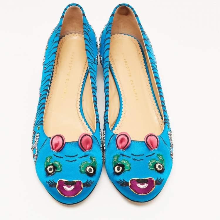 Pre Owned Charlotte Olympia Multicolor Satin Crouching Tiger Loafers Size 41