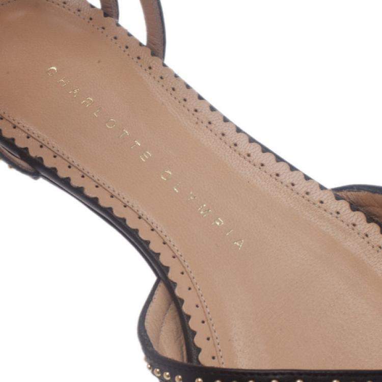 Pre Owned Charlotte Olympia Black Studded Leather Octavia Strappy Sandals Size 35.5