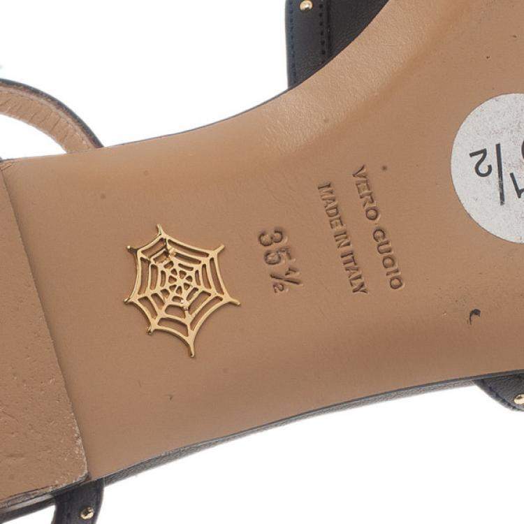 Pre Owned Charlotte Olympia Black Studded Leather Octavia Strappy Sandals Size 35.5