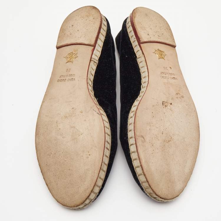 Pre Owned Charlotte Olympia Black Velvet Kitty Espadrille Flats Size 39