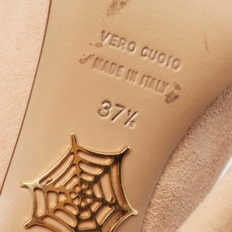 Pre Owned Charlotte Olympia Beige Suede Dolly Platform Pumps Size 37.5