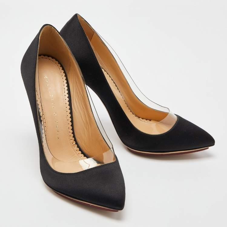 Pre Owned Charlotte Olympia Black Satin Party Monroe Pumps Size 36.5