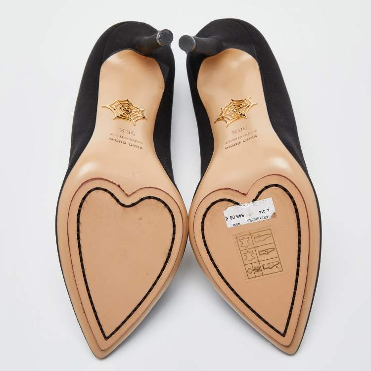 Pre Owned Charlotte Olympia Black Satin Party Monroe Pumps Size 36.5