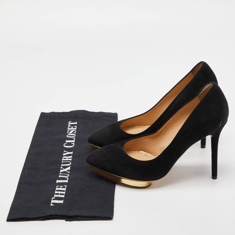 Pre Owned Charlotte Olympia Black Suede Dotty Platform Pumps Size 36