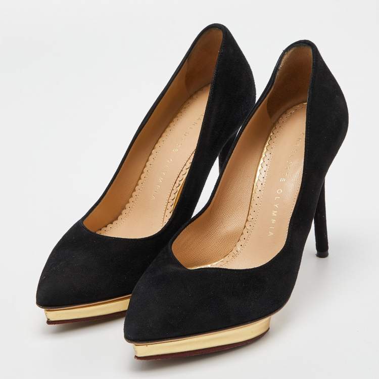 Pre Owned Charlotte Olympia Black Suede Dotty Platform Pumps Size 36