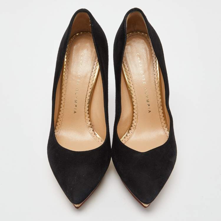 Pre Owned Charlotte Olympia Black Suede Dotty Platform Pumps Size 36