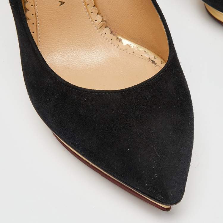Pre Owned Charlotte Olympia Black Suede Dotty Platform Pumps Size 36