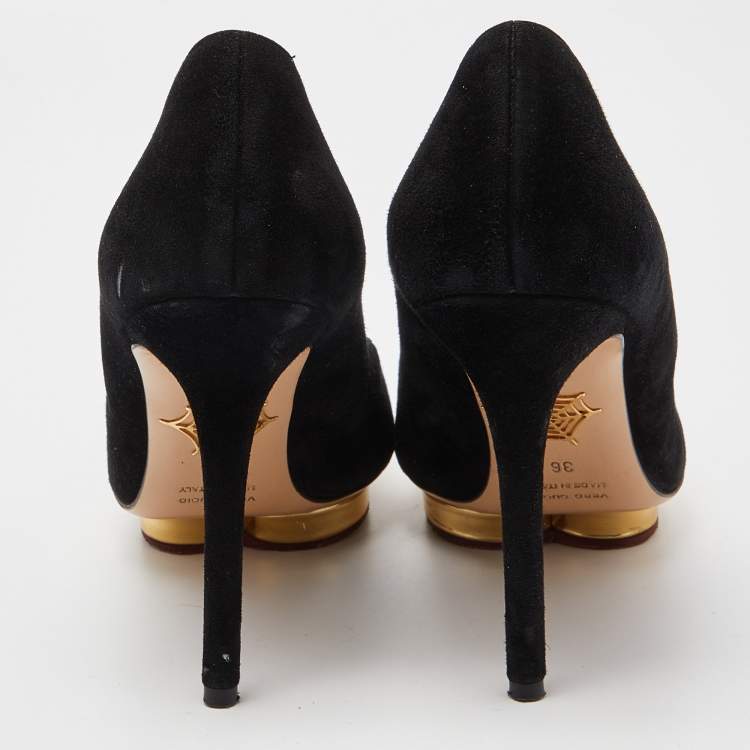 Pre Owned Charlotte Olympia Black Suede Dotty Platform Pumps Size 36