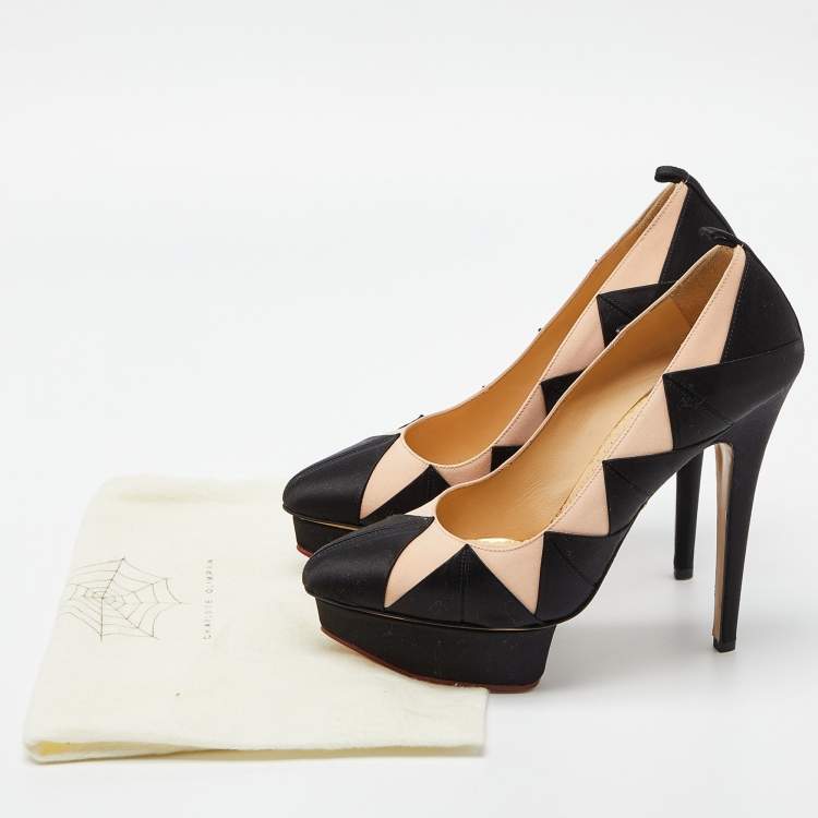 Pre Owned Charlotte Olympia Black/Pink Satin Platform Pumps Size 39.5