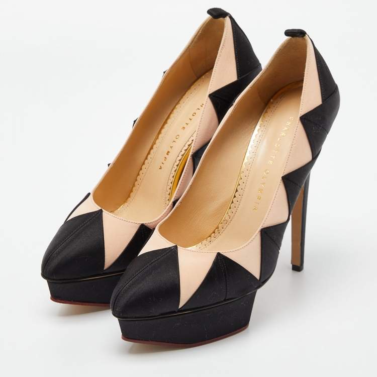 Pre Owned Charlotte Olympia Black/Pink Satin Platform Pumps Size 39.5