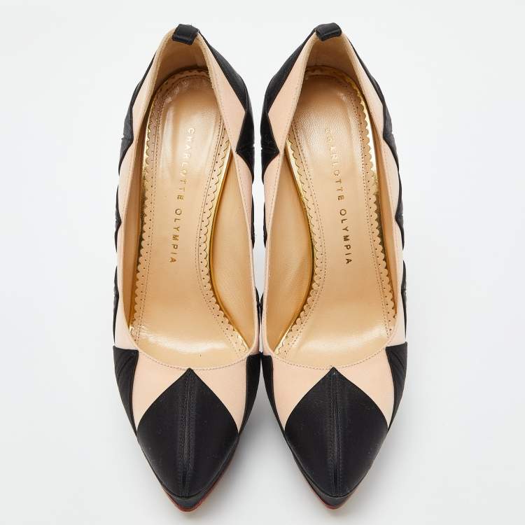 Pre Owned Charlotte Olympia Black/Pink Satin Platform Pumps Size 39.5