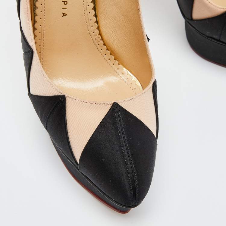 Pre Owned Charlotte Olympia Black/Pink Satin Platform Pumps Size 39.5