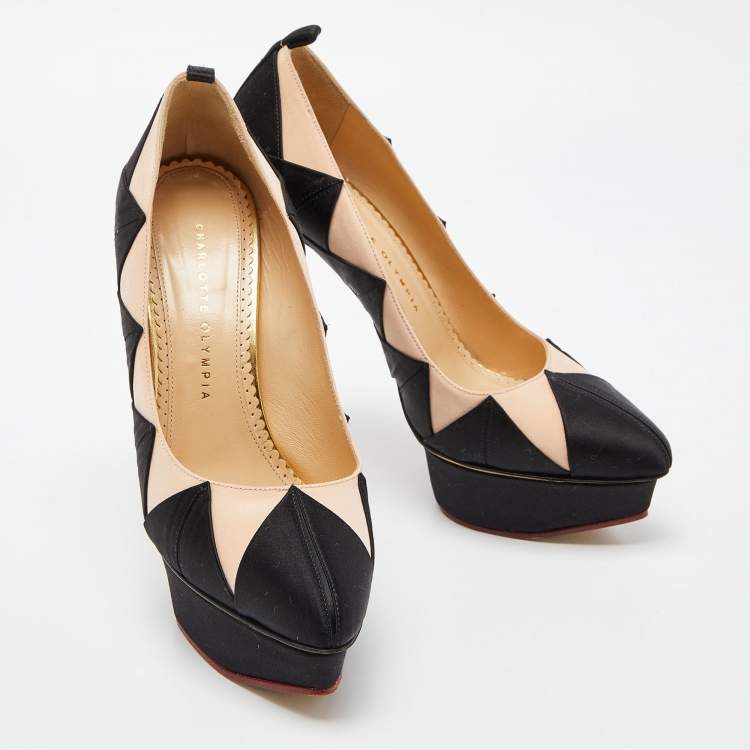Pre Owned Charlotte Olympia Black/Pink Satin Platform Pumps Size 39.5