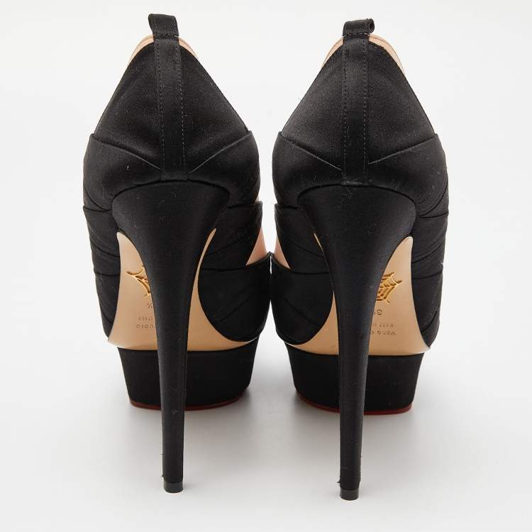 Pre Owned Charlotte Olympia Black/Pink Satin Platform Pumps Size 39.5