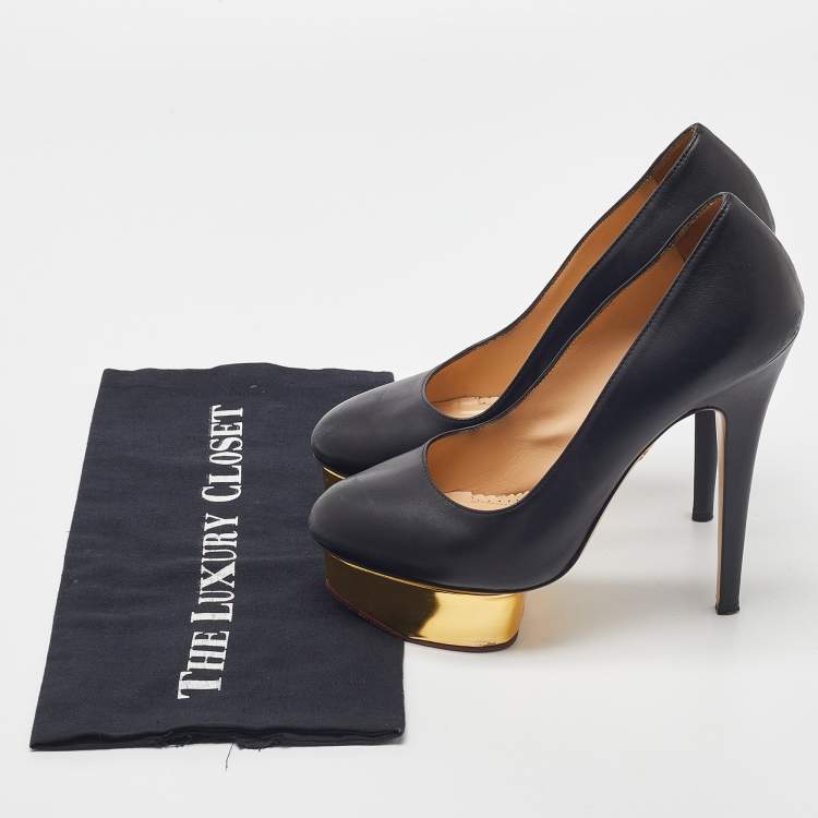 Pre Owned Charlotte Olympia Black Leather Dolly Platform Pumps Size 38