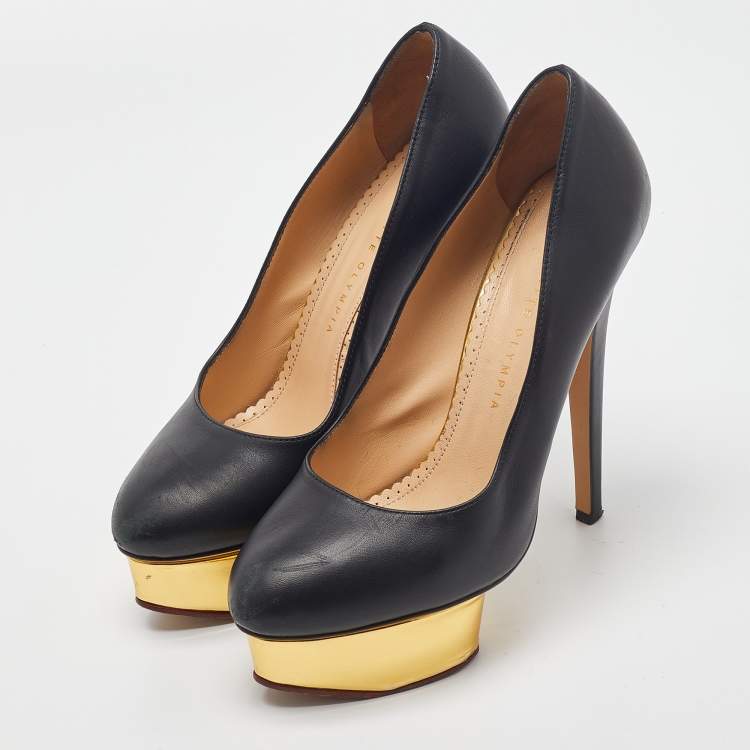 Pre Owned Charlotte Olympia Black Leather Dolly Platform Pumps Size 38