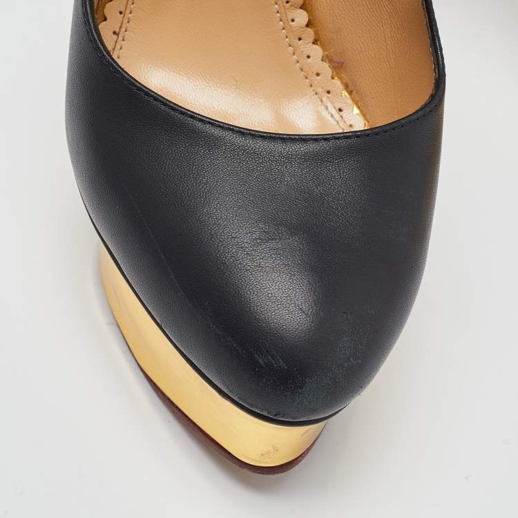 Pre Owned Charlotte Olympia Black Leather Dolly Platform Pumps Size 38