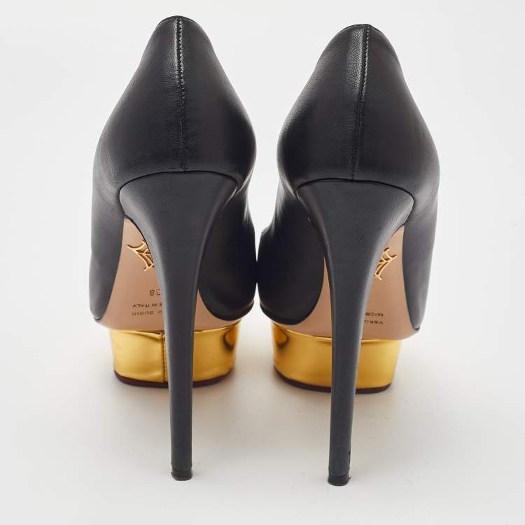 Pre Owned Charlotte Olympia Black Leather Dolly Platform Pumps Size 38