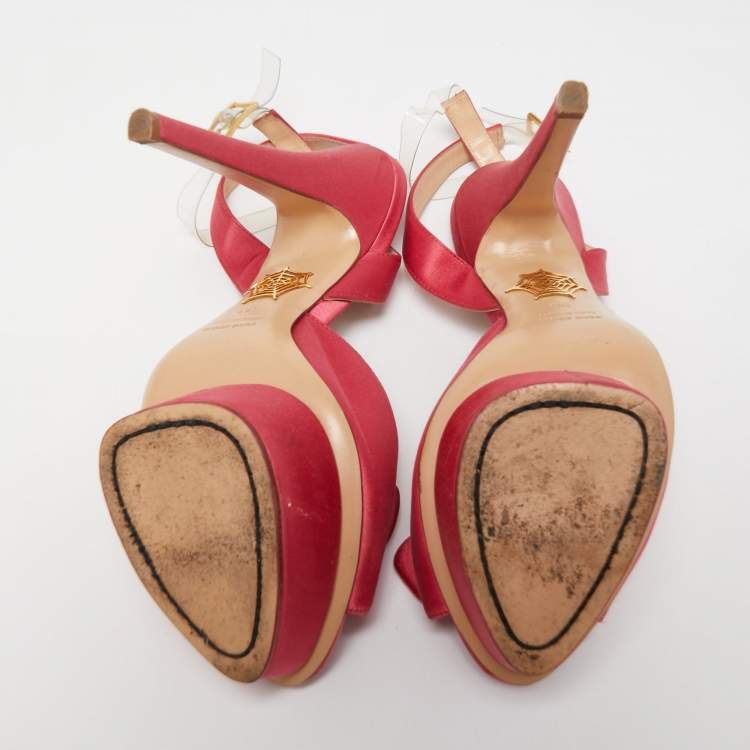 Pre Owned Charlotte Olympia Pink Satin Serena Bow Ankle Strap Platform Sandals Size 38