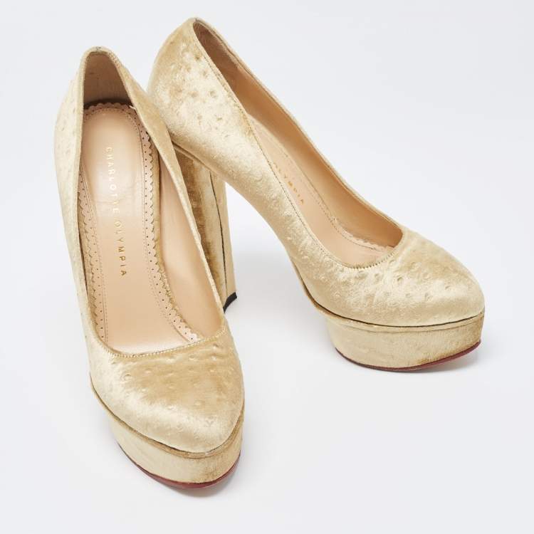 Pre Owned Charlotte Olympia Olive Green Velvet Dolly Platform Pumps Size 39.5