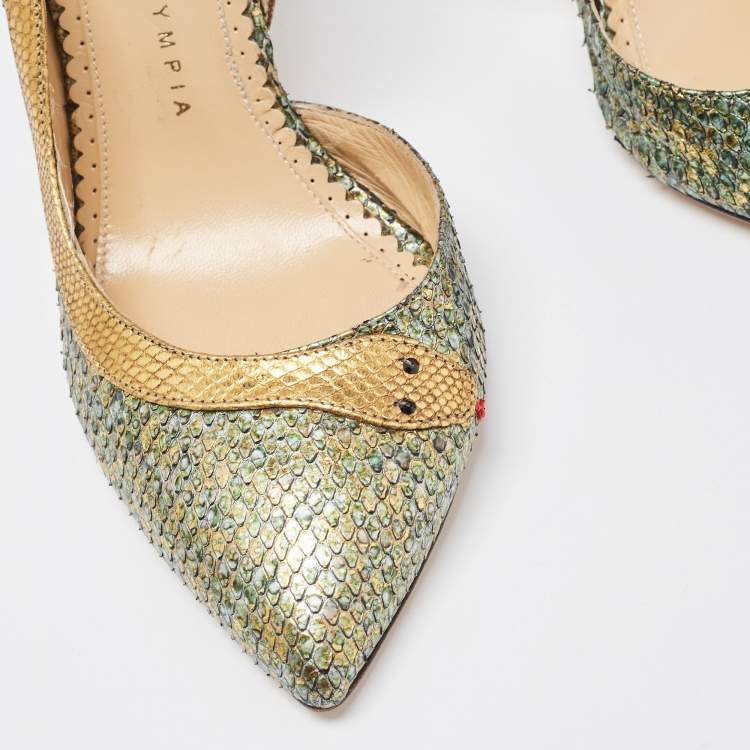 Pre Owned Charlotte Olympia Metallic Snakeskin D'orsay Pump Size 36