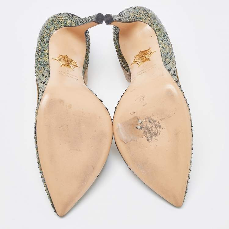 Pre Owned Charlotte Olympia Metallic Snakeskin D'orsay Pump Size 36